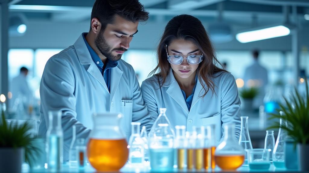 Scientists in a modern lab, working on natural ingredients